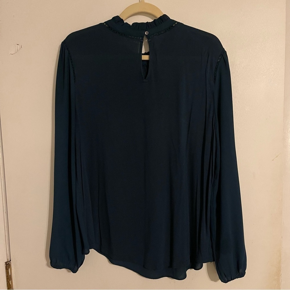 Loft | Mixed Media Ruffle Mock Neck Blouse | L - Picture 7 of 7